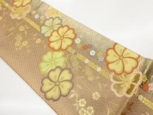 縞に枝垂れ桜・波模様織出し袋帯